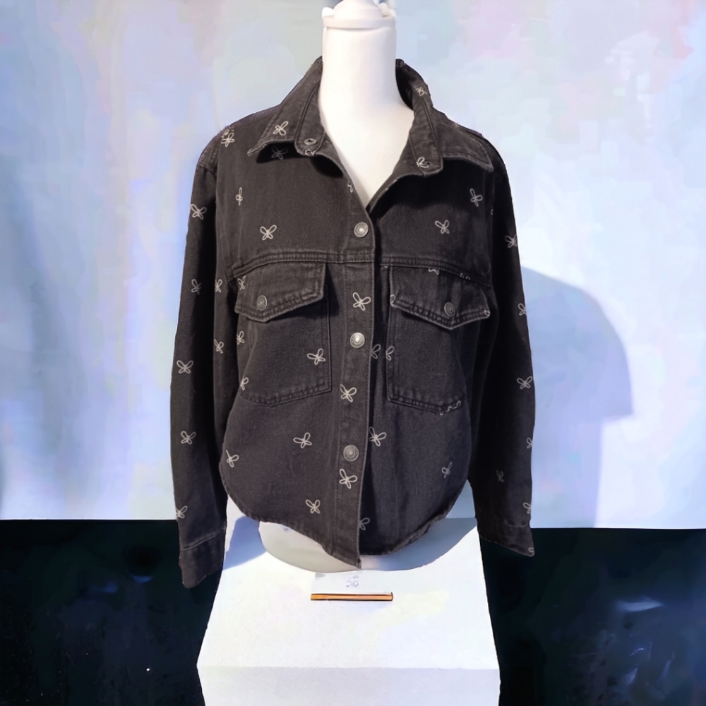 Swoosh Vintage Black Denim Jacket Sz Sm